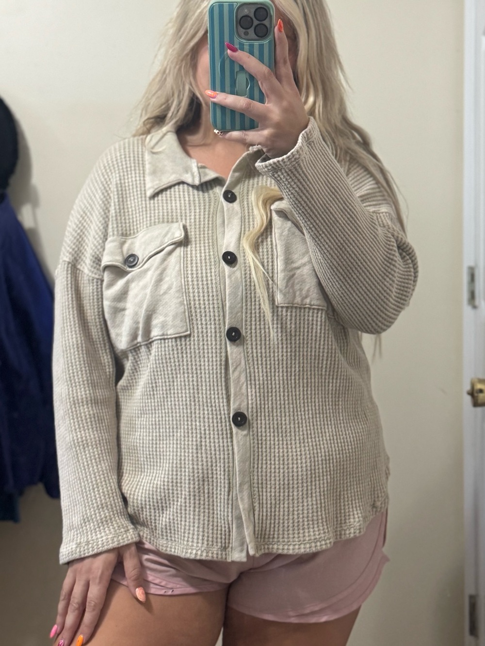 BUCKETLIST Cream Button-Front Waffle Knit M